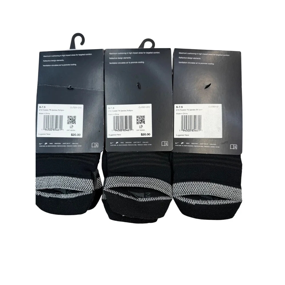 3 Pairs Nike Spark Cushioned No Show Running Socks Black Womens 7.5-9 NWT